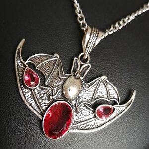 Bat Unisex Pendant with Red Crystals